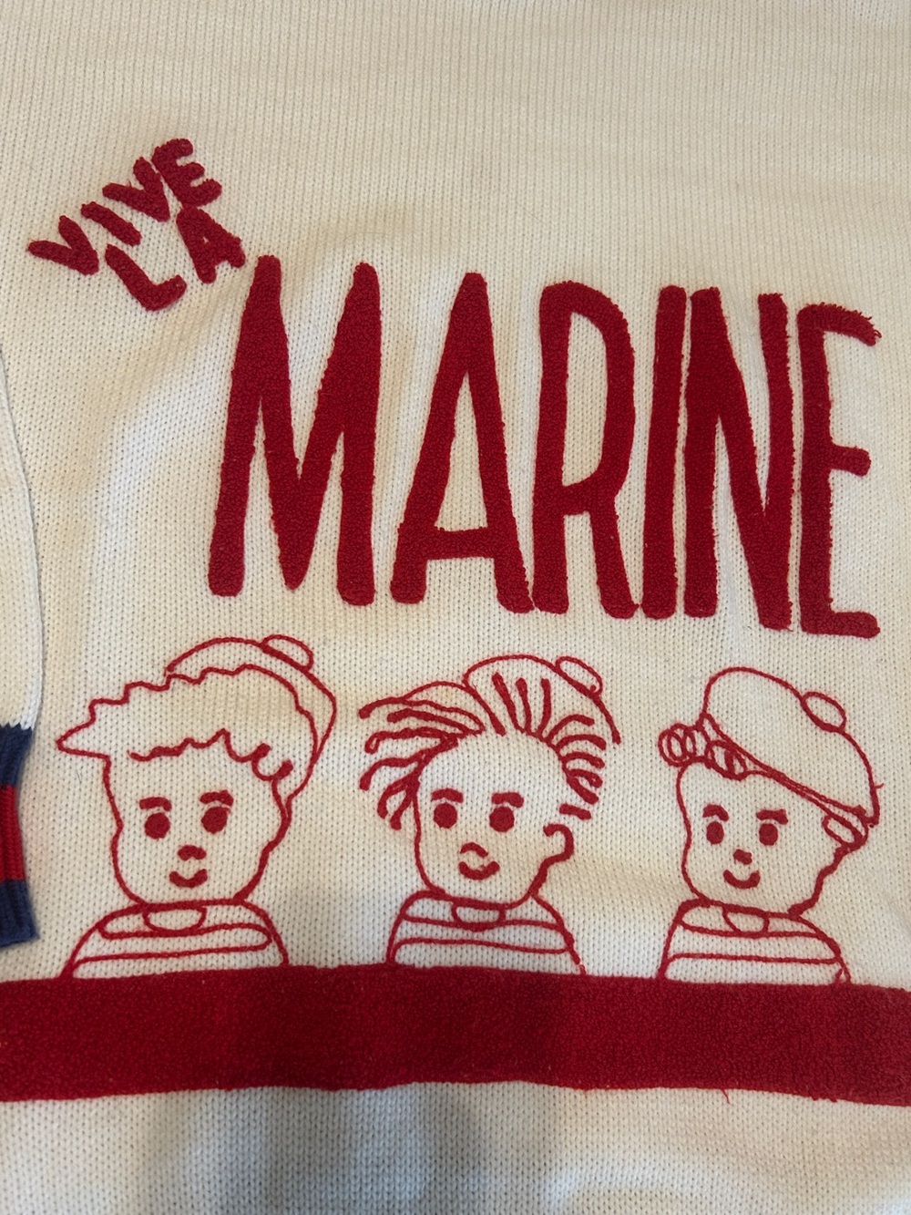 Vintage Nautical Vivé La Marine Graphic Crewneck Sweater Cream and Red Unisex L - Picture 4 of 9
